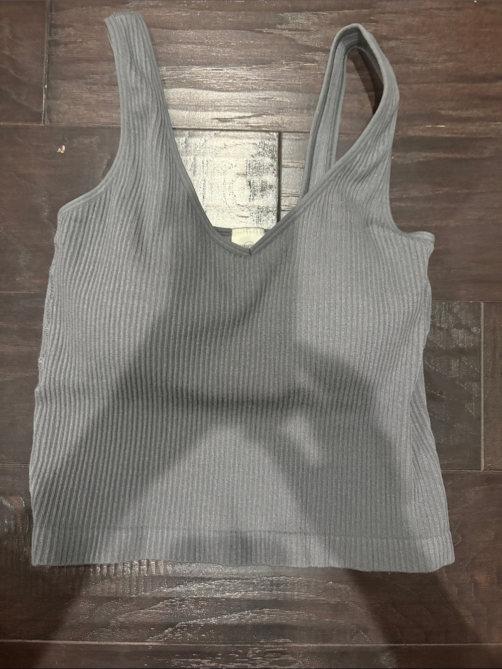 AS Revival Ribbed V-Neck Women's Tank Top - Gray. Built in Bra